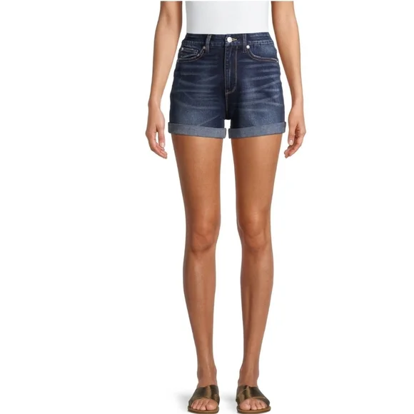 No Boundaries NWT Junior Dark Wash Mom Short w Cuffed Legs 620 - Picture 2 of 5